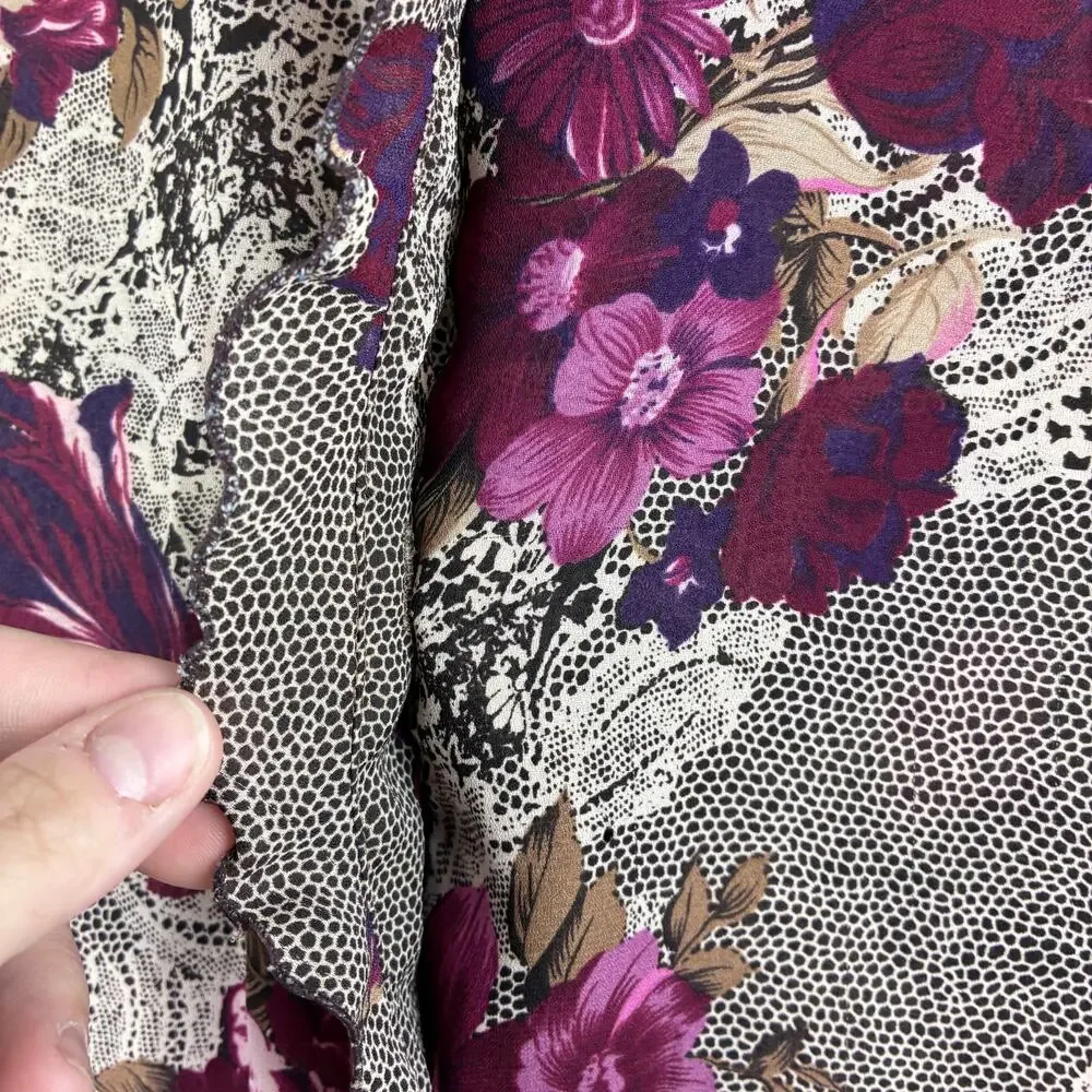 Vintage Notations Long Sleeve Button Up Blouse Women's Large Floral Lace Ruffle